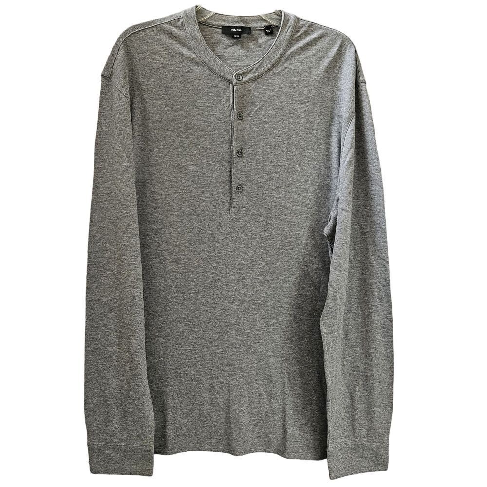 Vince Henley Shirt Mens XL Ash Gray Heathered Cotton Long Sleeves Slips On EUC